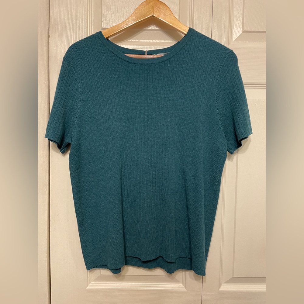 A New Day Women’s Short-Sleeve Ribbed Knit Sweater Shell — Size XXL, Teal
